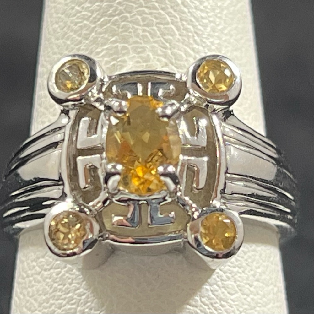 Citrine Greek Key Sterling Silver Ring